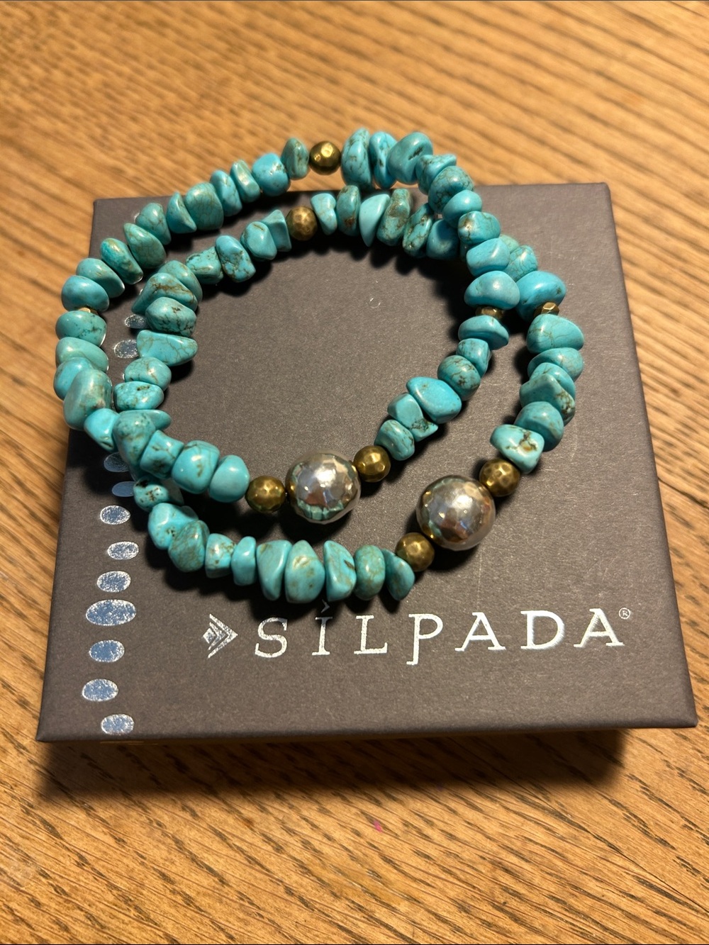 Silpada Turquoise Bead Double Stretch Bracelet with Metallic Accents